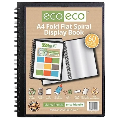 Abbildung von eco Eco135 Sichtbuch, A4, 50% recycelt, 60 Taschen, faltbar, flach mit Spiralbindung
