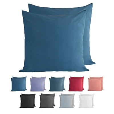 Abbildung von Komfortec 100% Baumwolle Kissenbezüge 2er Set 80x80 cm, Superweicher Premium Jersey Kopfkissenbezug 150 g/m², Kissenhülle, Tiefseeblau