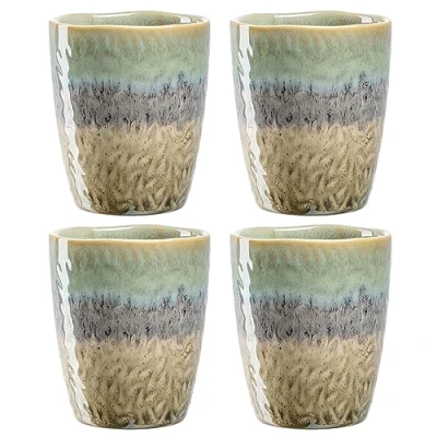 Abbildung von Leonardo Matera Becher Set 4 teilig Steingut Tassen groß Inhalt 300 ml Handarbeit Mikrowellengeeignet, spülmaschinenfest 4er in grün/anthrazit/beige, 022841
