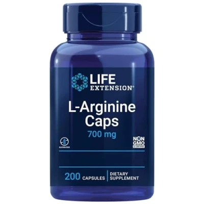 Abbildung von Life Extension L Arginin, 700mg, hochdosiert, 200 vegane Kapseln, Laborgeprüft, Glutenfrei, Vegetarisch, Sojafrei, Ohne Gentechnik