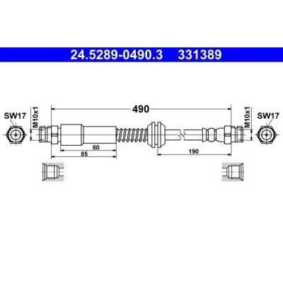 Abbildung von ATE 24.5289 0490.3 Bremsschläuche 490 VOLKSWAGEN: Caddy 3