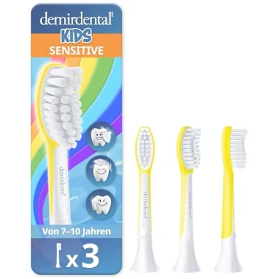 Abbildung von 3er demirdental for Kids Ersatzbürsten passend für Philips Sonicare Kinder Schallzahnbürsten von 7 bis 10 Jahren, entspricht HX6043 HX6044, Gelb