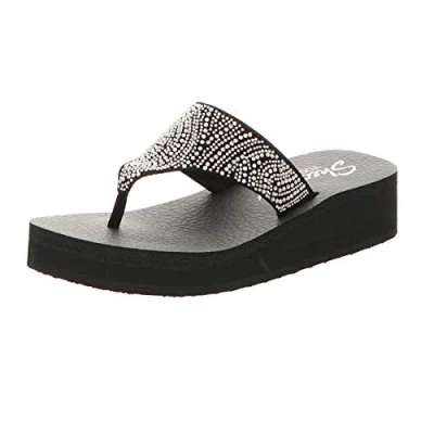 Abbildung von Skechers Damen Vinyasa Stone Candy Zehentrenner, Black Mitobuck/Smoke Rhinestone, 37 EU