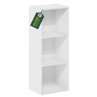 Abbildung von Furinno Pasir 3 stufiges Bücherregal mit offenem Regal ohne Werkzeugmontage, Weiß