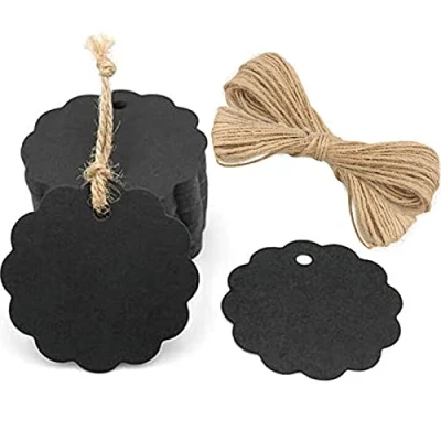 Abbildung von G2PLUS 300g/m² Rund Kraftpapier Anhänger 100Stk. Etiketten Tags 6CM Geschenkanhänger mit Schnur für Geschenkverpackungen und Kunsthandwerk(Schwarz)