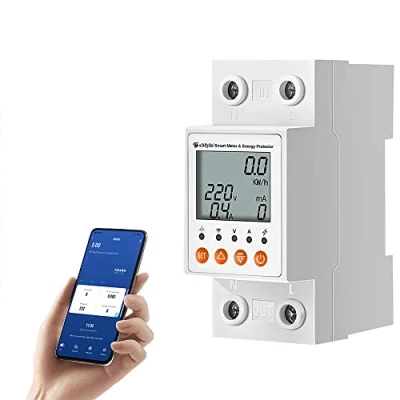 Abbildung von eMylo Smart Stromzähler Hutschiene 1 Phasen digitaler Wechselstromzähler 220V, Tuya WLAN Sicherungsautomat mit Stromverbrauchsmessung und Überspannungsschutz, kompatibel Alexa, Google Assistent