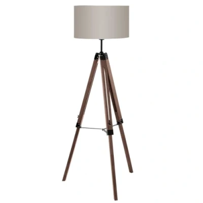 Abbildung von EGLO Stehlampe Lantada, Stehleuchte Vintage, Standleuchte aus Holz, Stahl und Textil, Wohnzimmerlampe in Dunkelbraun Taupe, Lampe mit Schalter, FSC zertifiziert, E27 Fassung