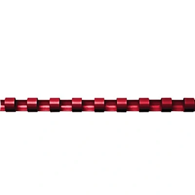 Abbildung von Fellowes Binderücken für Plastikbindung, 8 mm Durchmesser, 21 Ringe, A4 Dokumente, rot, Packung mit 100 Stück