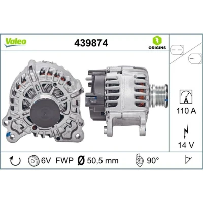 Abbildung von VALEO 439874 Lichtmaschine 14V 110A VOLKSWAGEN: Golf 7, Tiguan II, 7 Variant, SKODA: Octavia 3 Combi, Yeti, Schrägheck