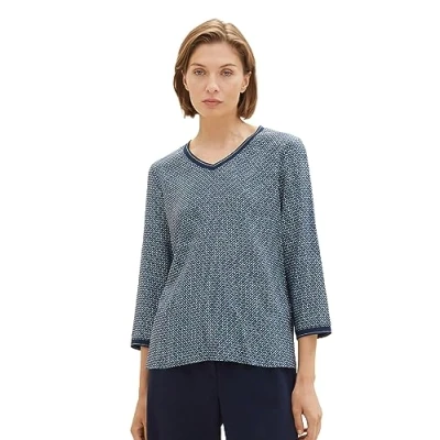 Abbildung von TOM Tailor Fabricmix Alloverprint Bluse, Damen, Größe: Small, Navy geometrical design