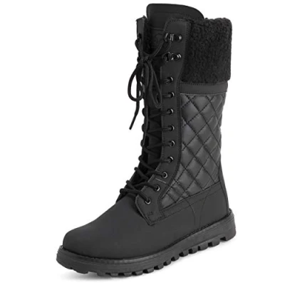 Abbildung von Polar Damen Kunstpelz Warm Thermal Wasserdicht Draussen Gehen Schnee Winter Gummisohle Wadenstiefel Schwarz Leder Mono UK3/EU36 YC0603