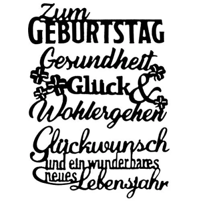 Abbildung von Ideen mit Herz Stanzschablonen, Schriften, Geburtstagswünsche 7, 3 Stück