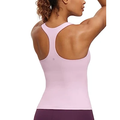 Abbildung von CRZ Yoga Damen Butterluxe Tank Tops Racerback Sport Top Fitness Oberteil Tanktops mit Integriertem BH Rosa Pfingstrose 42