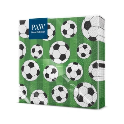 Abbildung von PAW Servietten 3 lagig (33 x 33 cm) I 20 Stück Perfekt für Partys, Geburtstage, Feiern Kinderparty Tischdeko Bunte Papierservietten mit Motiv Fußball Soccer Ball