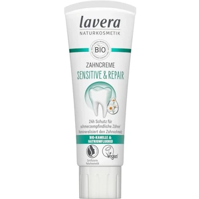 Abbildung von lavera Zahncreme Sensitive &amp; Repair für empfindliche Zähne 24h Schutz Bio Kamille Natriumflorid Vegan Naturkosmetik 75 ml