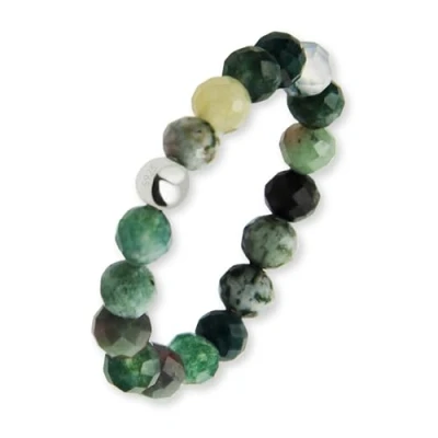 Abbildung von GD GOOD.designs Fidget Ring Gruen aus Naturstein Perlen für Damen Anxiety elastisch Anti Stress facettiert I Valentinstag Geschenk Sie