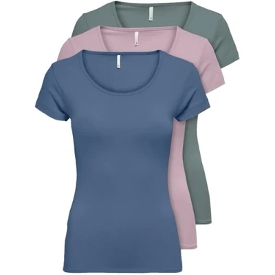 Abbildung von ONLY 3er Pack Damen T Shirt schwarz oder weiß Kurzarm lang Basic Sommer Shirts XS S M L XL 15209153 (Farb Mix 5, S)