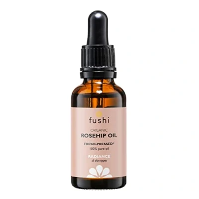 Abbildung von Fushi Bio Hagebuttenkernöl, 30 ml, ideal für Narben, feine Linien und Dehnungsstreifen, mit Vitamin E (18,3 mcg/g), frisch gepresst, ethisch von der Vegan Society zertifiziert