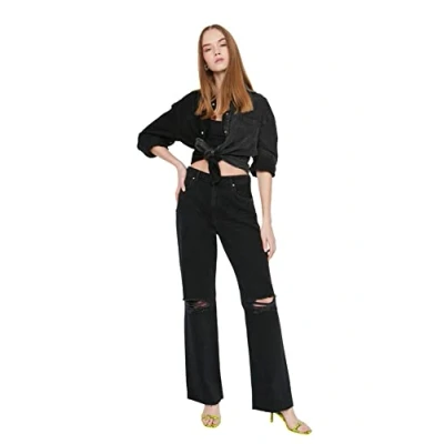 Abbildung von Trendyol Damen Ripped Detailed High Waist Wide Leg Jeans, Schwarz, 42 EU