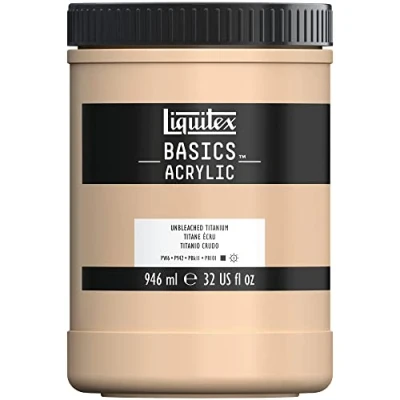 Abbildung von Liquitex 8870371 Basics Acrylfarbe, monopigmentierte Künstlerpigmente, lichtecht, mittlere Viskosität, Archivqualität, seidenglänzender Finish, 946ml Topf Ungebleichtes Titan