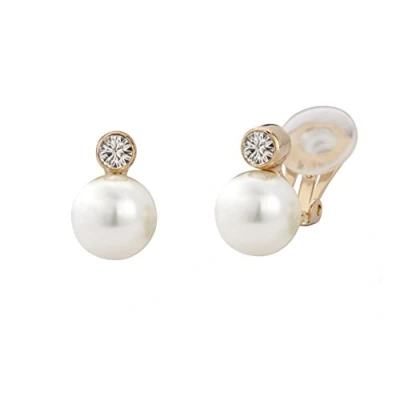 Abbildung von Traveller Ohrclip Damen weisse 10mm Perle Kristall 22kt vergoldet 113881