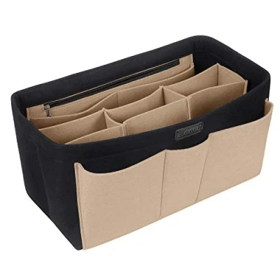Abbildung von Ropch Taschenorganizer für Frauen Handtasche, Filz Taschen Organisator Multifunktional Kosmetikorganizer, Windeltasche Organizer, Schwarz und Beige M