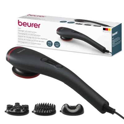 Abbildung von Beurer MG 24 Vibrationsmassagegerät, 2 wohltuende Massageprogramme und Intensitätsstufen für ideale Entspannung, 3 Massageaufsätze, am ganzen Körper einsetzbar, schwarz