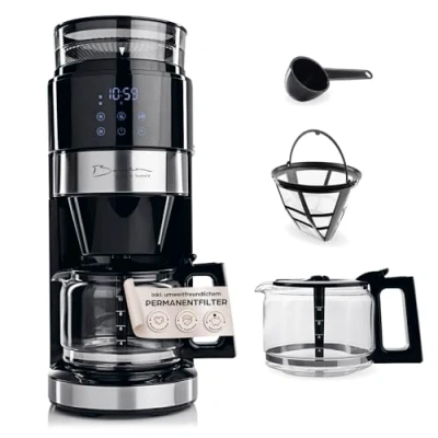 Abbildung von Barista Kaffeemaschine mit Mahlwerk Filterkaffeemaschine Glaskanne 900W Filtermaschine Touchdisplay &amp; Timerfunktion Für bis zu 10 Tassen 1,25 Liter Kaffeekanne Bohnen Pulver