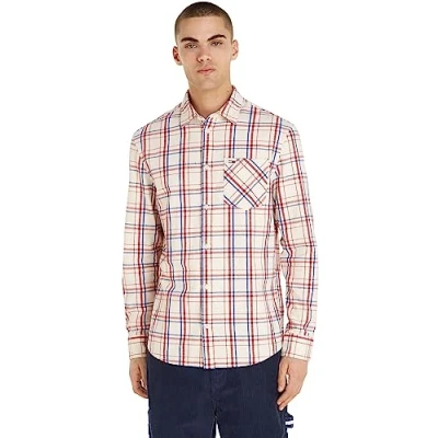Abbildung von Tommy Jeans Check Pocket Hemd, Herren, Größe: Medium, Ancient white