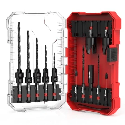 Abbildung von EZARC Senkbohrer Set, 15 Stück konische Bohrer mit 2 Holzlochbohrern 1/4&quot; Sechskantschaft Schnellwechsel für Holzbearbeitung Aufbewahrungsbox.