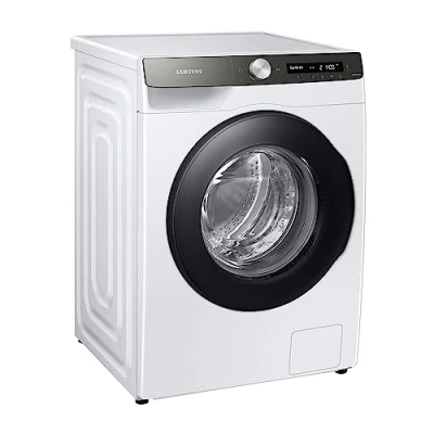 Abbildung von Samsung Waschmaschine, 8 kg, 1400 U/min, Ecobubble, Automatische Waschmittel und Weichspülerdosierung, Weiß/Schwarz, WW8ET534AATAS2