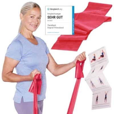 Abbildung von TheraBand Original Fitnessband 2,5m Resistance Band für Ganzkörpertraining, Kraft &amp; Flexibilität Ideal Physiotherapie, Fitness Sport Rot