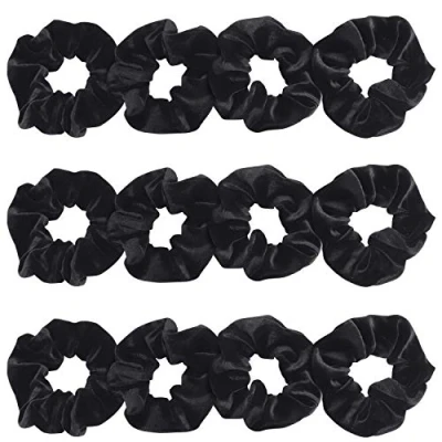 Abbildung von Belle Vous Schwarze Haarbänder aus Samt (12er Pack) für Frauen mit Glattem, Welligem, Lockigem, Langem, Kurzem, Dickem oder Feinem Haar Elastische