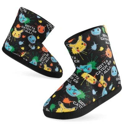 Abbildung von Pokemon Hausschuhe Kinder Junge, Hausschuhe, Pikachu Jungen, Anti Rutsch, 28 38 (Schwarz AOP, 35 36 EU)
