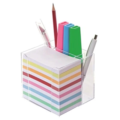 Abbildung von Wedo 270266916 Zettelbox (mit Stiftehalter, 9,5 x cm) Kunststoff transparent gefüllt, circa 700 Blatt 5,5 9 weiß