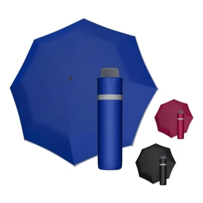 Abbildung von doppler Regenschirm Mini Light Up Reflex in blau I mit reflektierendem Rand Handöffner Taschenregenschirm Schirm Schirmtasche Leichter Taschenschirm für unterwegs