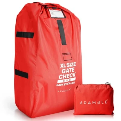 Abbildung von Bramble XL Gate Check Transporttasche für Kinderwagen &amp; Kindersitz 600D Polyester (Rot) Flugreisen Aufbewahrung Robust Wasserdicht Groß 120x58x35cm