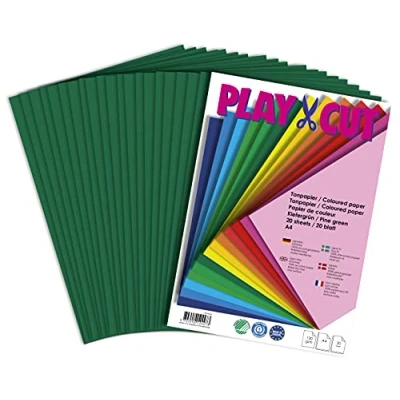 Abbildung von PLAY CUT Tonpapier A4 Kiefergrün (130g/m2) 20 Bogen Din Papier zum Basteln Drucken Dickes Bedruckbares Bastelpapier Set und Druckerpapier Premium Tonzeichenpapier &amp; Craft Paper