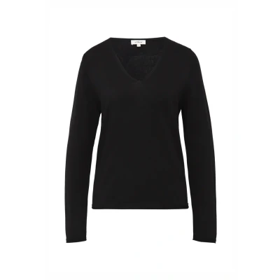 Abbildung von s.Oliver Feinstrickpullover mit V Ausschnitt und Rollkante am Saum schwarz 36