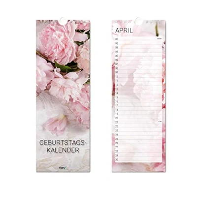 Abbildung von Geburtstagskalender Motiv Pfingstrose I 105 x 297 mm Immerwährend jahres unabhängig Blumen Rosen Blüten mit Aufhängung Dauerkalender für Frauen tr_040