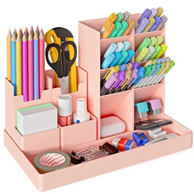 Abbildung von Withosent Stiftehalter Schreibtisch, 5 Stück Frei Kombinierbarer Stiftebox Kinder aus Plastik, Multifunktionaler Schreibtisch Organizer, Stifteköcher für Stifte Büro Zuhause Schule (Rosa)