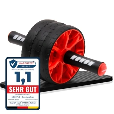 Abbildung von NEOLYMP Bauchtrainer für Zuhause mit Knieauflagen Matte und Bauchroller Videoübungen Bauchmuskeltrainer, Ab Roller, Coremaster Trainingsgerät