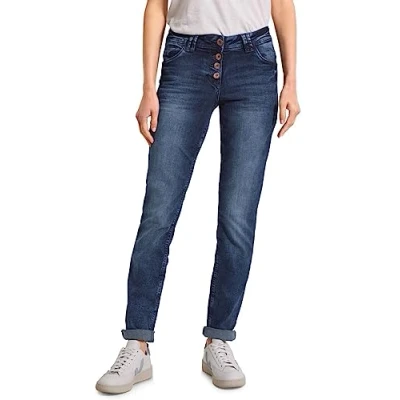 Abbildung von Cecil Damen Scarlett Jeans Jeanshose Loose, Mid Blue Wash Bronze, 34W x 30L