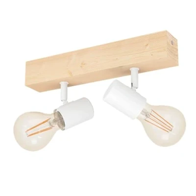 Abbildung von EGLO Deckenlampe Townshend 3, 2 flammiger Vintage Deckenspot im Industrial Design, Retro Lampe aus Stahl und Holz, weiß, braun, E27 Fassung, FSC zertifiziert