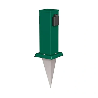 Abbildung von ledscom.de Garten Steckdosen Säule Polly mit Erdspieß für außen, IP44, 2 Fach, grün, eckig, 27cm