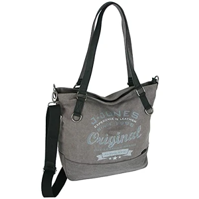 Abbildung von JENNIFER JONES Große Damen Handtasche aus Canvas und Echtleder Vintage Look Casual Schultertasche Umhängetasche