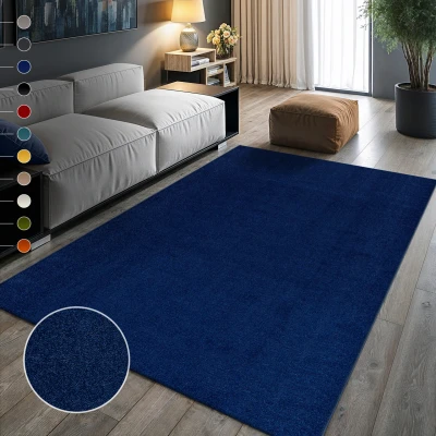 Abbildung von SANAT Kurzflor Teppich Wohnzimmer Uni Modern Teppiche fürs Schlafzimmer, Arbeitszimmer, Büro, Flur, Kinderzimmer und Küche Marine, 80 x 200 cm