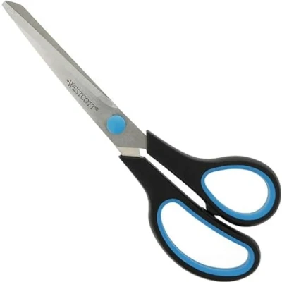 Abbildung von Westcott E 30283 00 Easy Grip Softgrip Schere, rostfreie Klingen, blau schwarzer Kunststoff Griff, 20,1 cm / 8 Zoll, 1 Stück