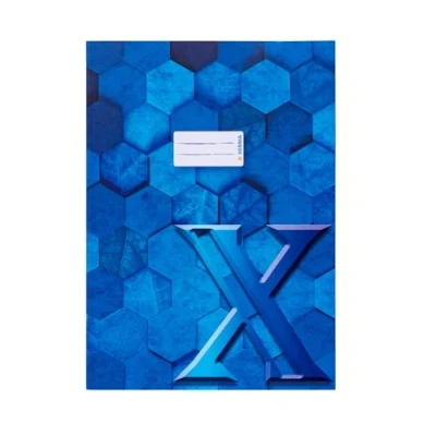 Abbildung von HERMA 20085 Heftumschlag A4 Karton Blau, 10 Stück, veredelte Hefthülle mit Beschriftungsfeld aus stabilem &amp; extra starkem Papier, Heftschoner Hexagon Muster Motiv für Schulhefte, farbig
