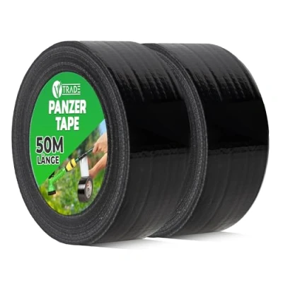 Abbildung von V1 TRADE Panzertape Schwarz 48mm x 50m 2 Panzerband extra stark wasserfest für innen und außen geeignet Duct Tape mit einfacher Handhabung &amp; rückstandsfrei entfernbar
